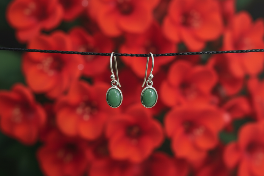 Silver Oval Turquoise Earrings