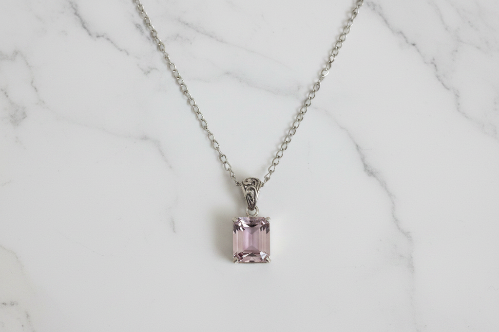 Silver Square Amethyst Pendant and 50cm Necklace
