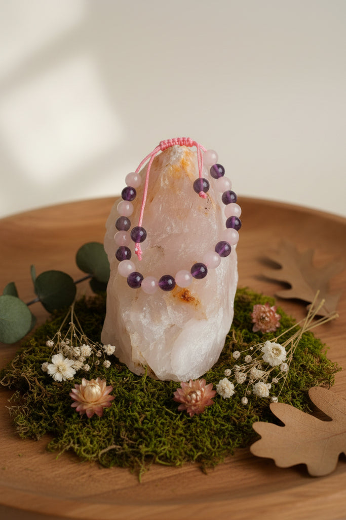 Amethyst and Rose Quartz Adjustable Bead Bracelet