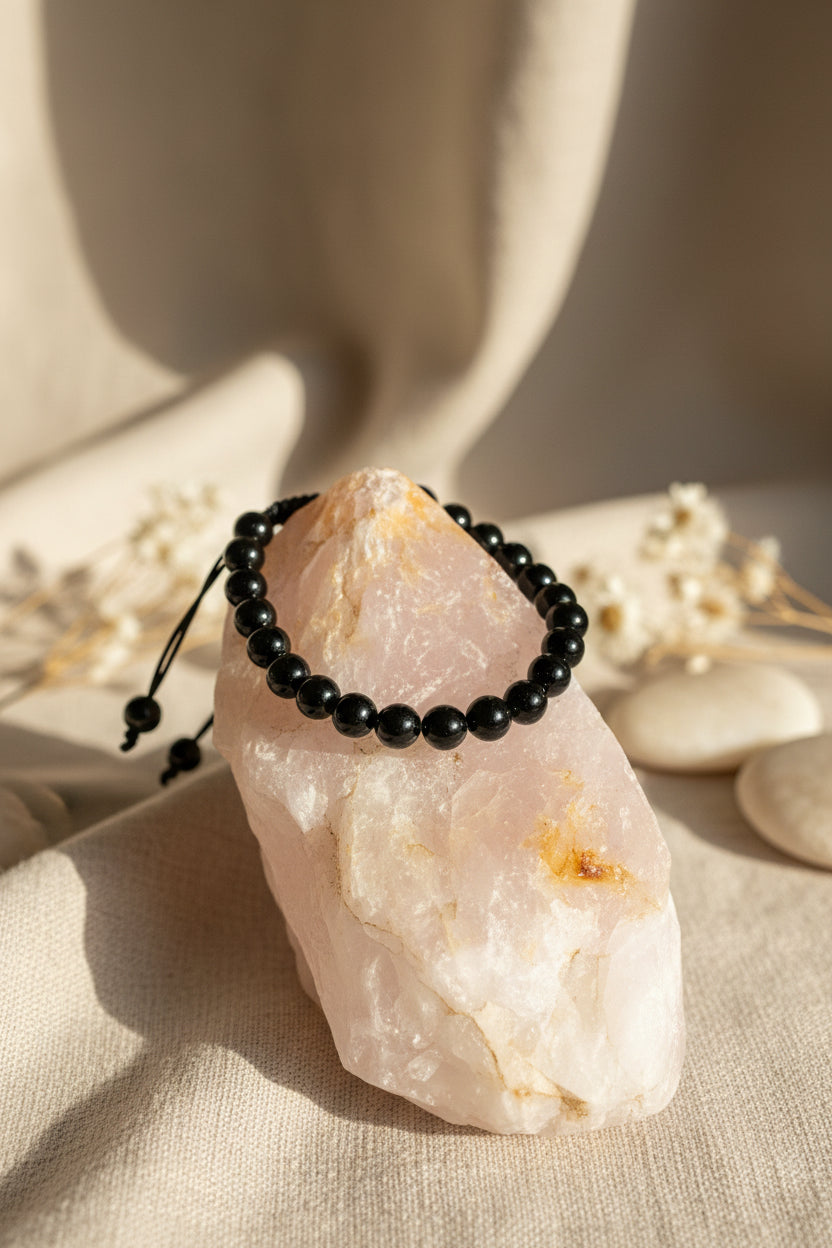 Black Obsidian Adjustable Bead Bracelet