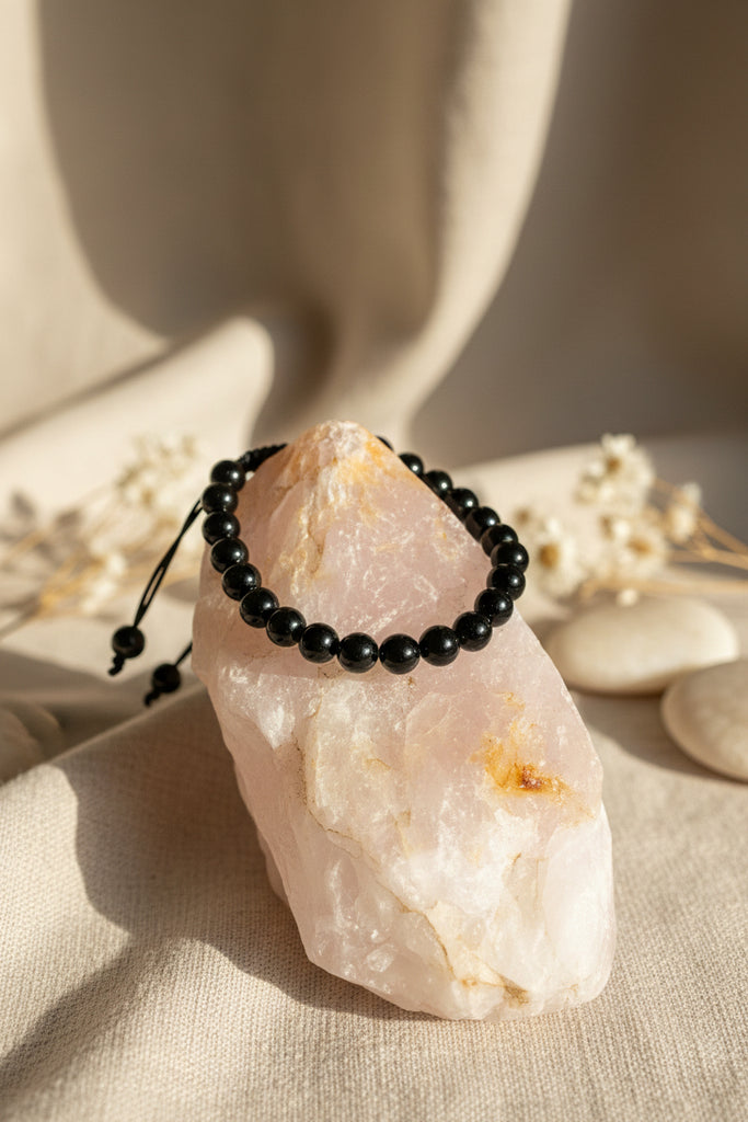 Black Obsidian Adjustable Bead Bracelet
