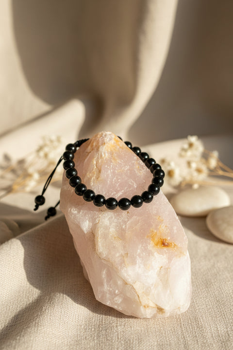 Black Obsidian Adjustable Bead Bracelet