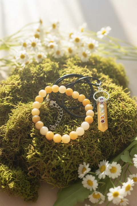 Assorted Crystal Point Necklace and Bead Bracelet Set