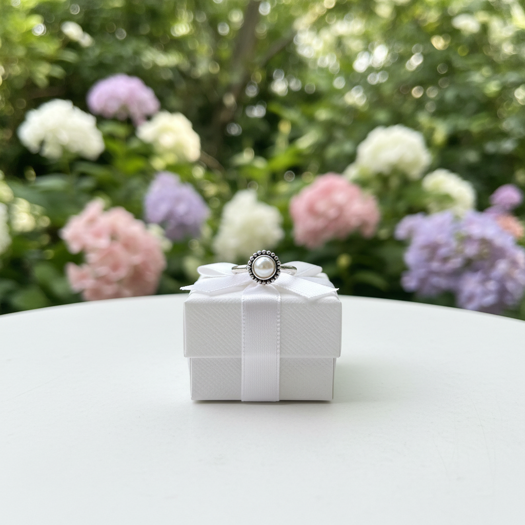 Silver Round Pearl Ring Size 8