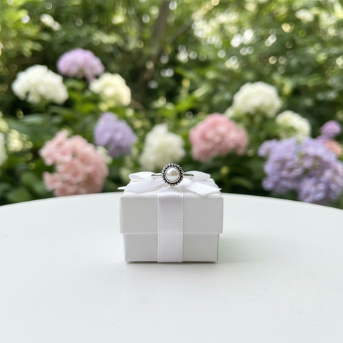 Sterling Silver Round Pearl Ring - Size 8