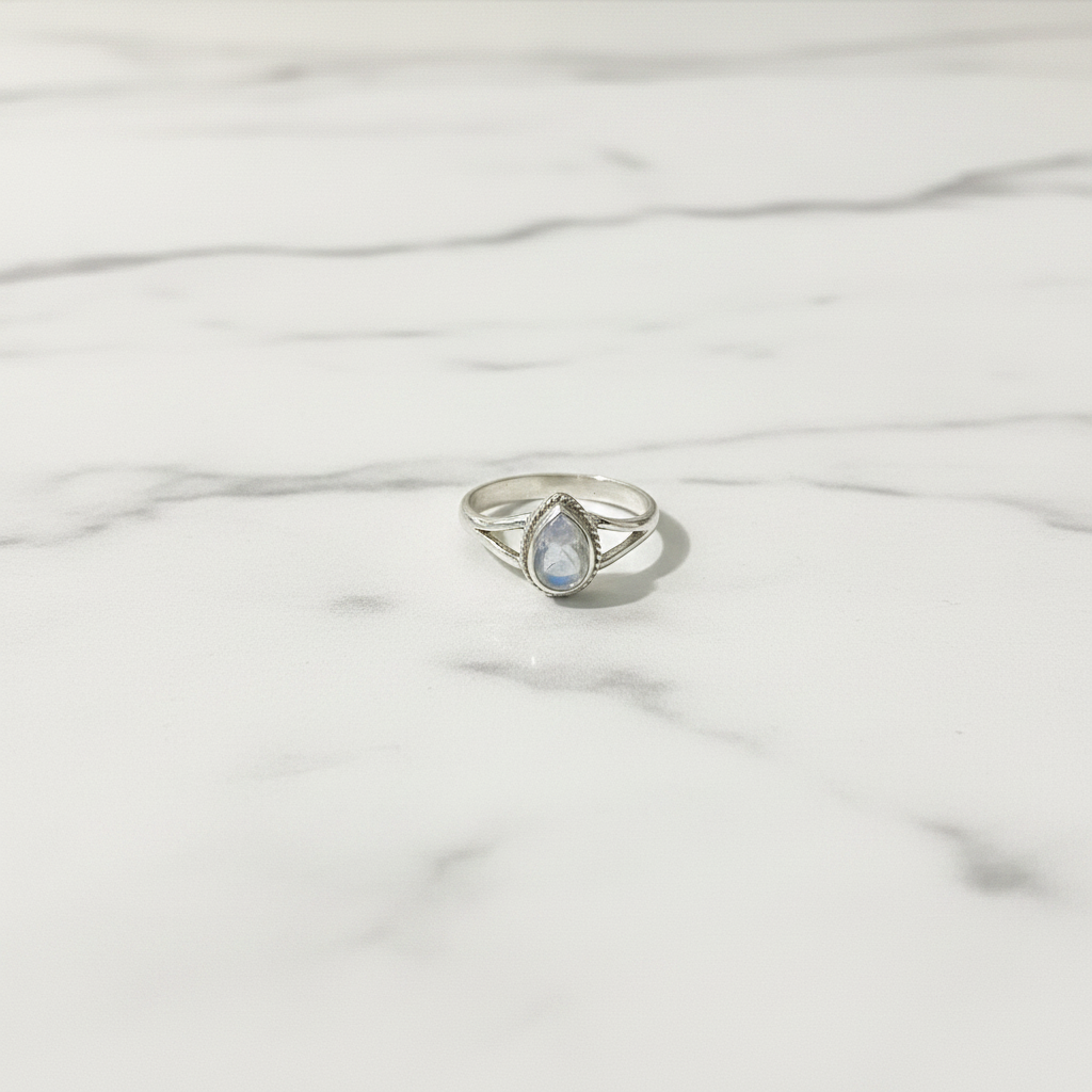 Sterling Silver Teardrop Moonstone Ring - Size 10