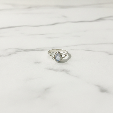 Sterling Silver Teardrop Moonstone Ring - Size 10
