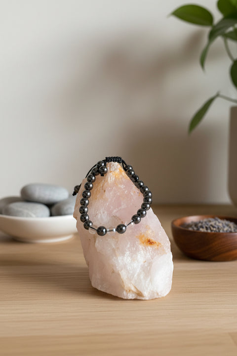 Hematite and Aura Quartz Adjustable Bracelet