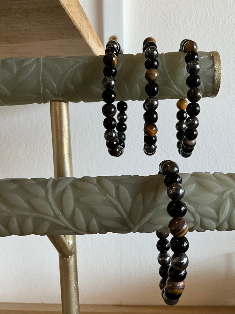 Triple Protection Bead Bracelet (hematite, tiger eye, black obsidian)