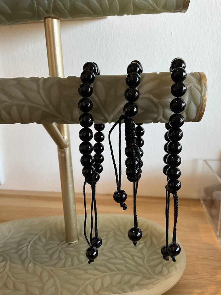Black Obsidian Adjustable Bead Bracelet