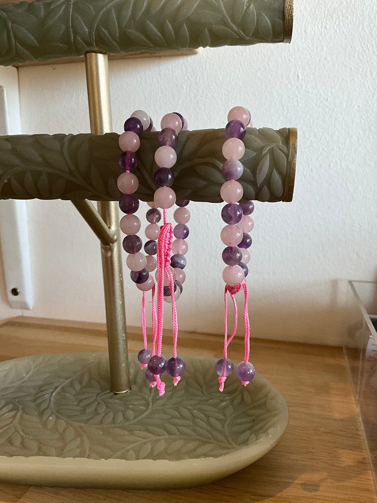 Amethyst and Rose Quartz Adjustable Bead Bracelet