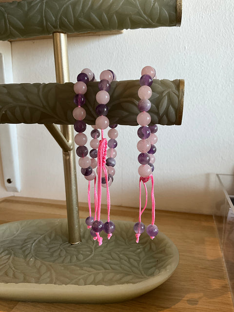 Amethyst and Rose Quartz Adjustable Bead Bracelet