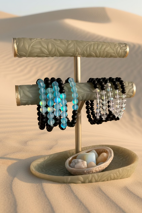 Matte Blue Aura Quartz and Matte Black Obsidian Bead Bracelet