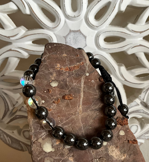 Hematite and Aura Quartz Adjustable Bracelet