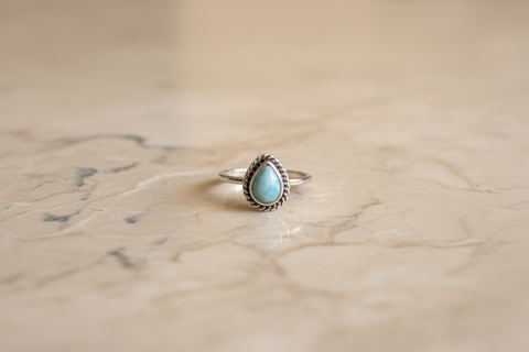 Sterling Silver Teardrop Larimar Ring - Size 7