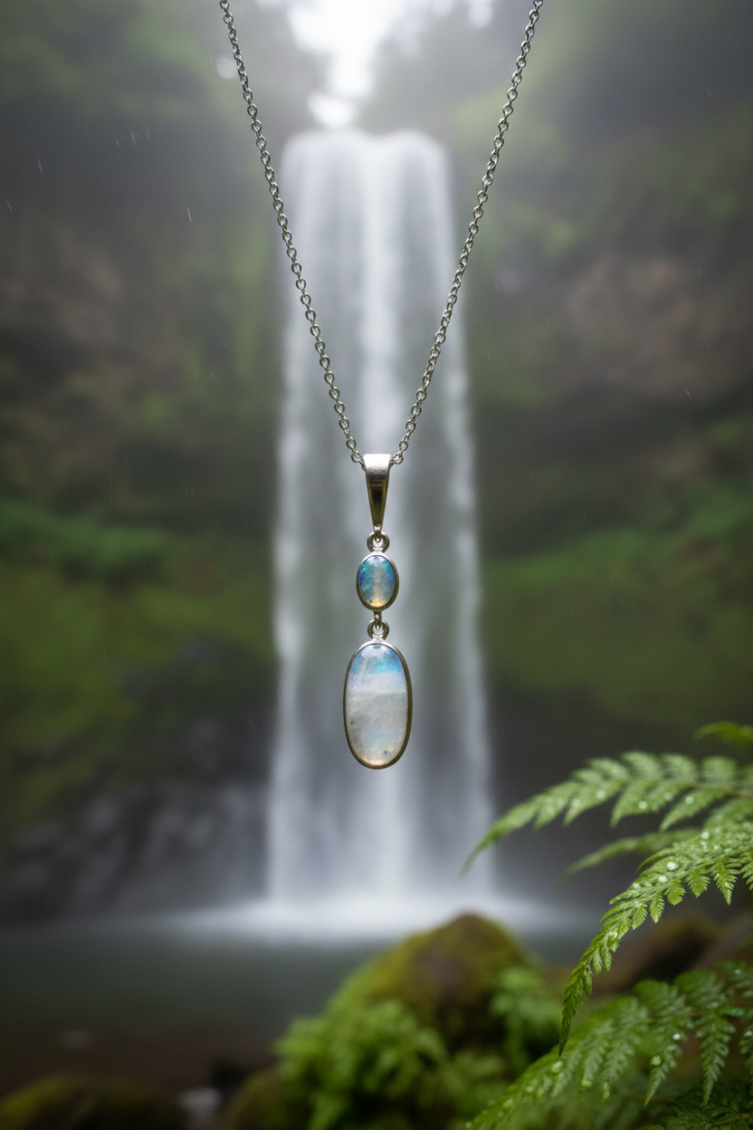 Silver Double Oval Moonstone Pendant and Necklace Gift Boxed
