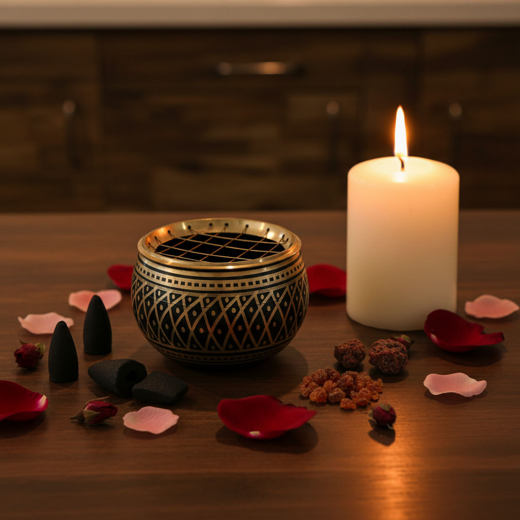 Brass Incense Charcoal Burner with Grid 8.5cm