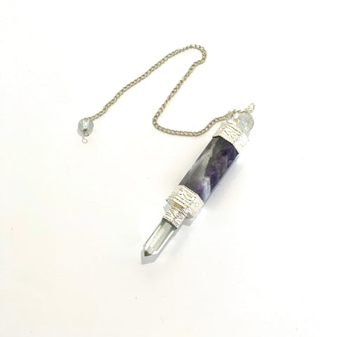Chevron Amethyst w/ Clear Quartz Pendulum wand