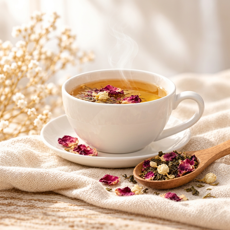 A warm cup of herbal tea, set out for a quiet moment