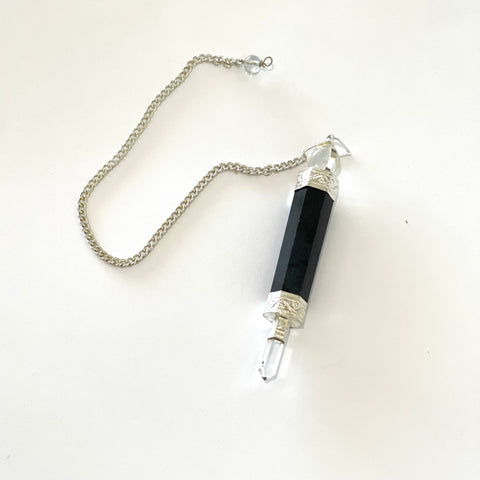 Black Tourmaline w/ Clear Quartz Pendulum wand